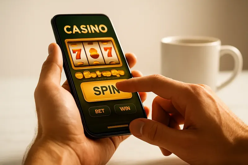 Man's hands tapping a mobile casino interface on phone